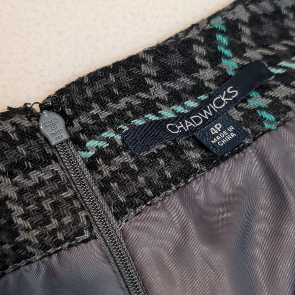 Chadwicks Black, Gray, & Aqua Wool Blend Plaid Pencil Skirt - Size 4 Petite - Picture 5 of 6